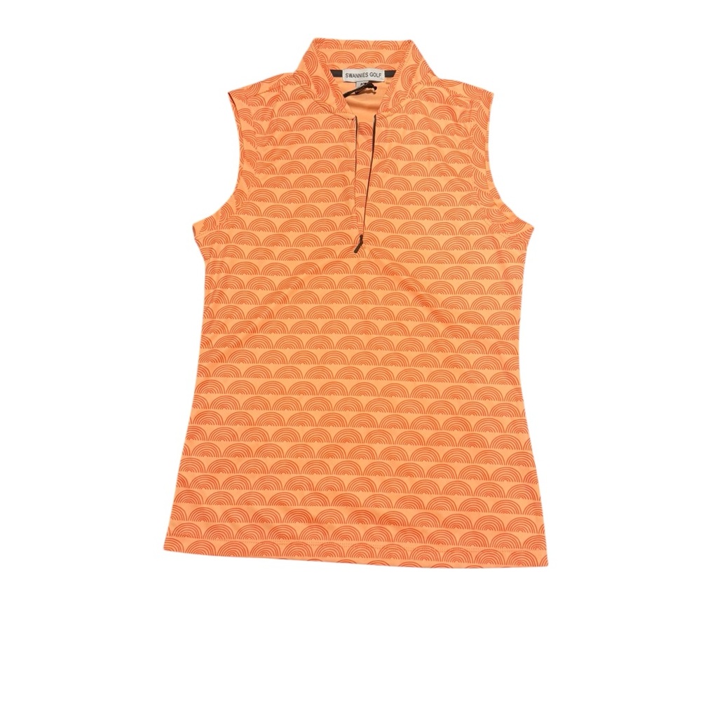 Swannies Girls Chloe Sleeveless Golf Polo‎ Orange Print Size M (10–12) NWT